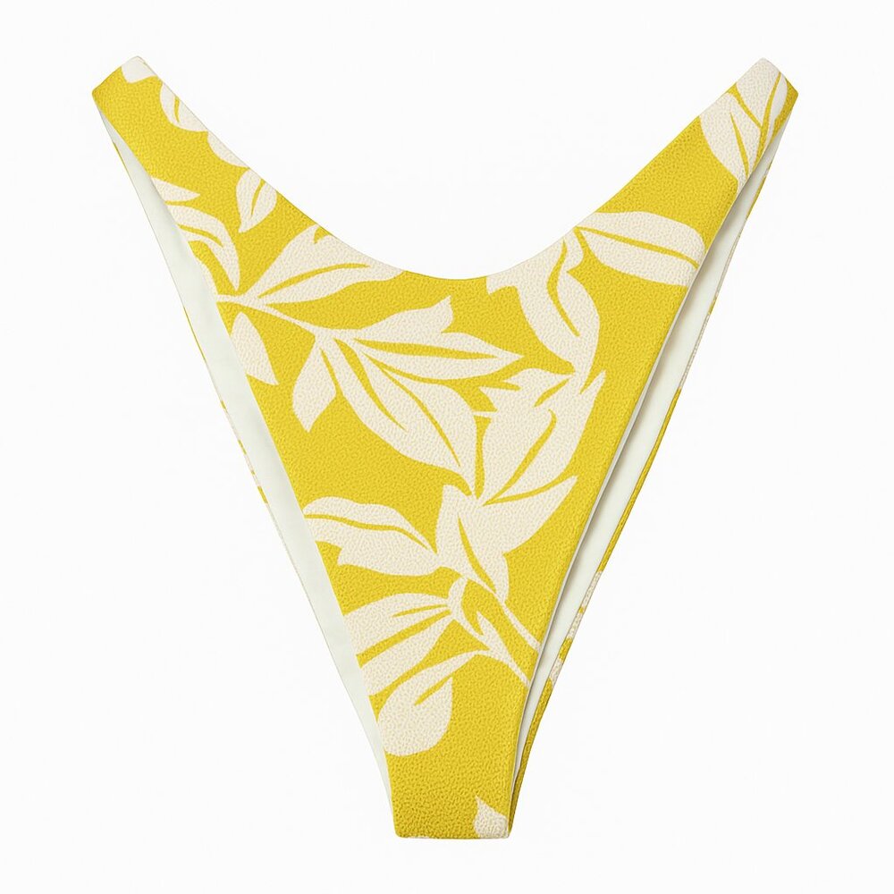 NWT L*Space Cabana Bottom Bitsy Yellow White Floral Textured Bikini Bottom – XL